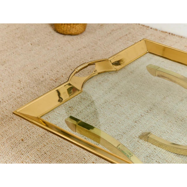 Metal Mid 20th Century Estate Size Polished Brass Cocktail Coffee Table Styled After La Barge Hollywood Regency For Sale - Image 7 of 12