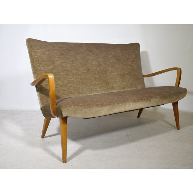Wood Mid-Century Modern Cocktail Sofa in Velour, 1960s For Sale - Image 7 of 11