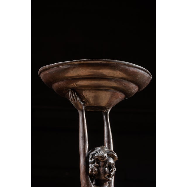 Bronze Art Deco Bronzed Spelter Nude Woman Stranding Ashtray | Signed For Sale - Image 8 of 12