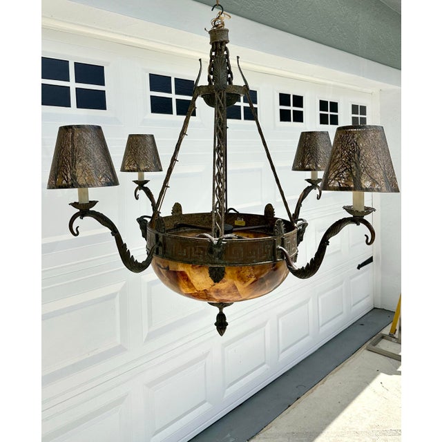 1990s Maitland-Smith Penn Shell Bronze Chandelier W/Rams Heads For Sale - Image 9 of 12