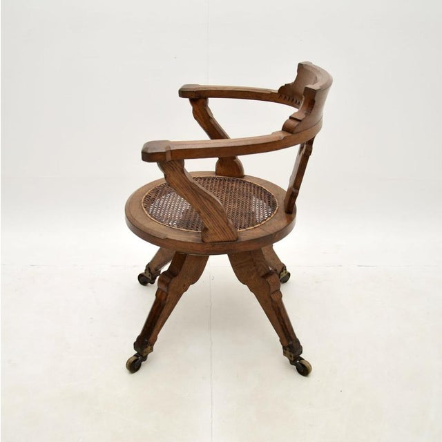 Antique Victorian Gothic Revival Oak Swivel Chair, 1870 For Sale - Image 3 of 13