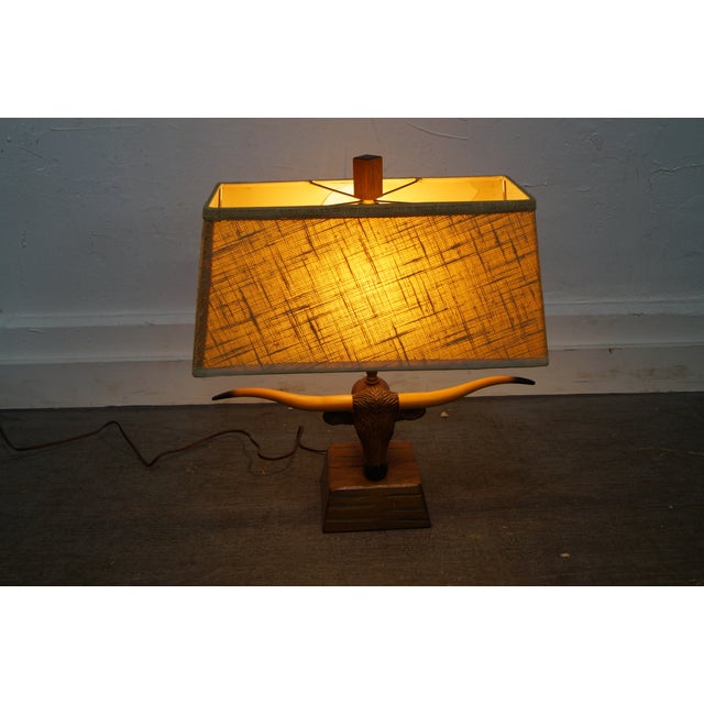 Brandt Ranch Oak Carved Texas Longhorn Table Lamp Chairish