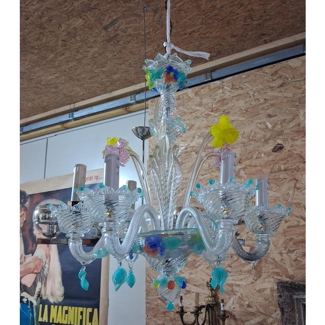 Venetian Chandelier in Polychrome Blown Glass Murano, 1950s For Sale - Image 4 of 7