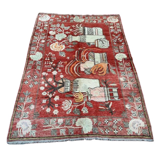 Antique Khotan Rug 5’5” X 8’5” | Stylized Vase Design For Sale In Los Angeles - Image 6 of 6