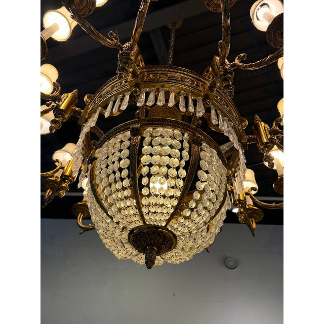 Antique Beaux Arts Bronze Crystal Basket 16 Light Chandelier Rewired For Sale - Image 15 of 15