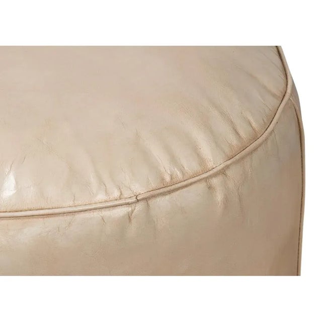 Beige Round Leather Ottoman For Sale - Image 9 of 10