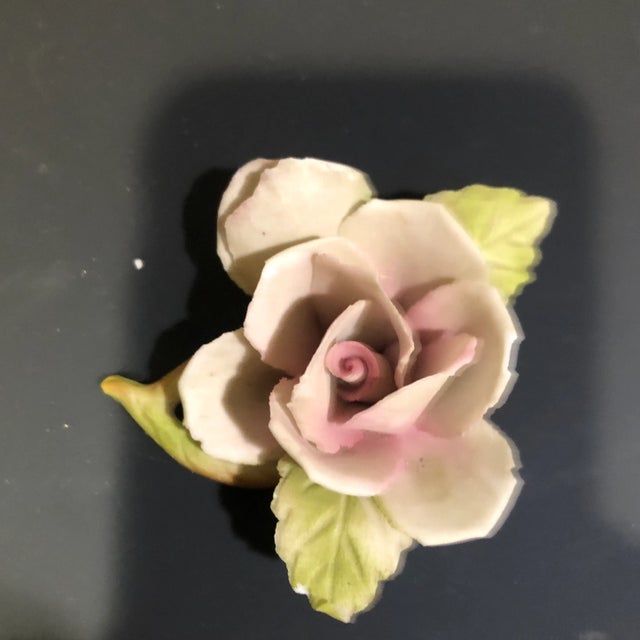 Beautiful vintage delicately made decorative pale rose with green leaves Made by hand in Italy