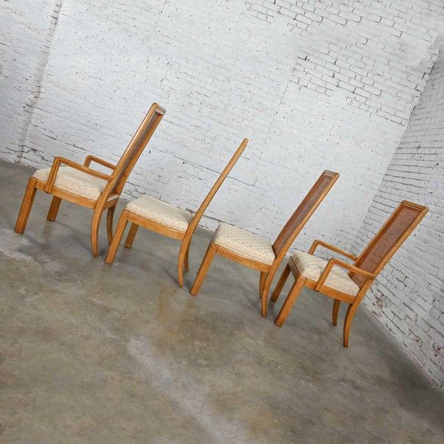 Late 20th Century Modern Campaign Style Dining Chairs Light Wood & Cane by American of Martinsville, Set of 4 For Sale - Image 9 of 16