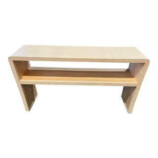 Crate and Barrel Grasscloth “Meadow” Console Table For Sale