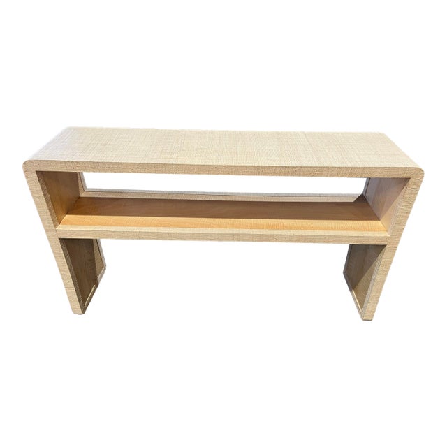 Crate and Barrel Grasscloth “Meadow” Console Table For Sale