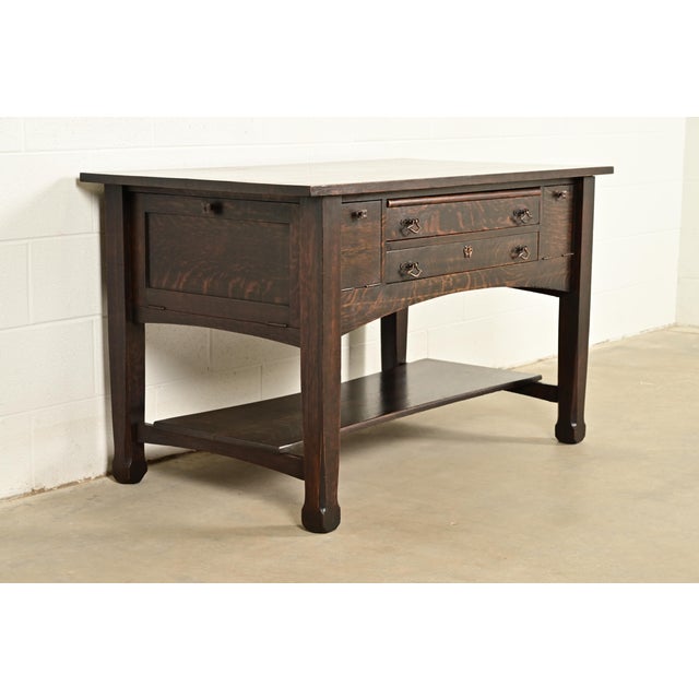 Stickley Brothers Style Antique Mission Oak Arts & Crafts Desk or Library Table, Circa 1910 For Sale - Image 18 of 18