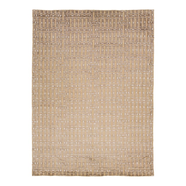 10 X 14 Contemporary Soumak Tan Wool and Jute Rug Handmade Geometric For Sale