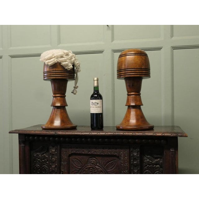 Pair of Large Turned Oak Wig Stands, shop display Hats This is a superb Pair of Large turned Oak Wig Stands the stands...