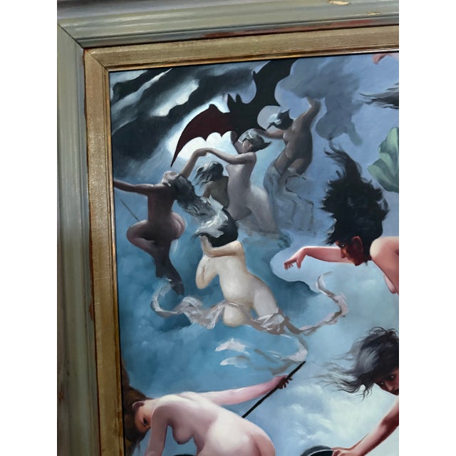 1930s Vintage Oil Painting Witches Going to Their Sabbath After Luis Ricardo Falero For Sale - Image 5 of 9
