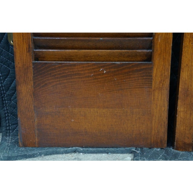 Pair Mid-Century Chinoiserie Elm Louvered Double Bi Fold Doors Brass Shou Pulls For Sale - Image 9 of 18