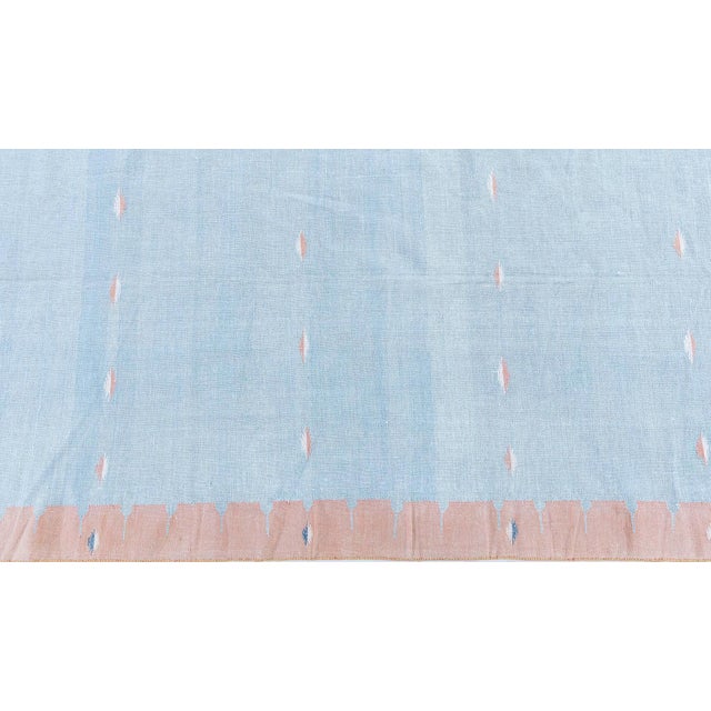 Doris Leslie Blau Vintage Indian Dhurrie Blue Flatweave Cotton Rug For Sale - Image 4 of 9
