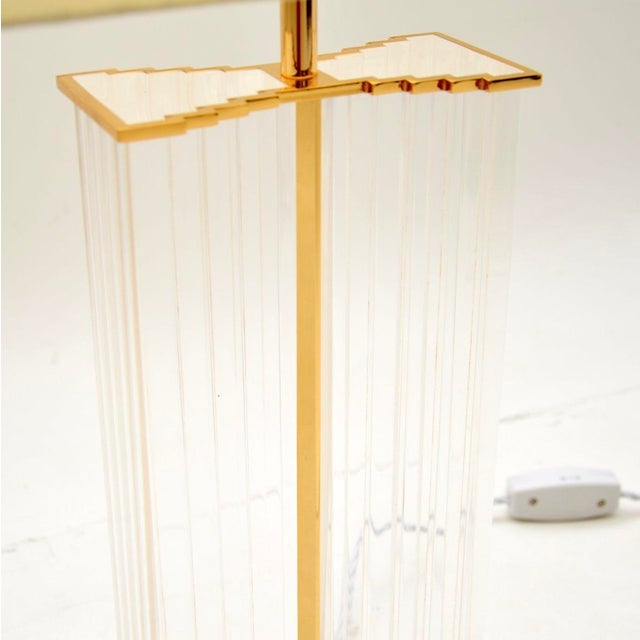 Cream Vintage French Acrylic Glass and Brass Table Lamps, 1970, Set of 2 For Sale - Image 8 of 10