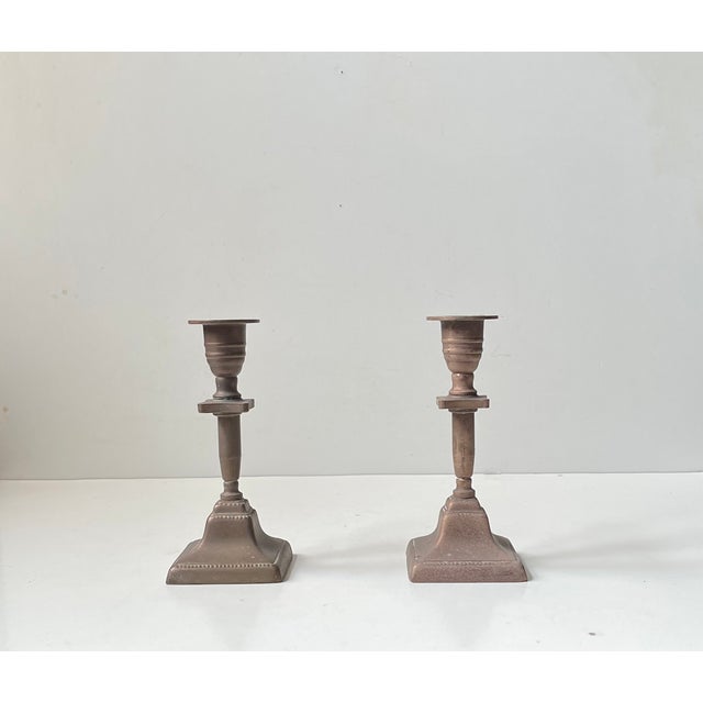 Danish Bauhaus Candleholders in Patinated Bronze, 1940s, Set of 2 For Sale - Image 4 of 8