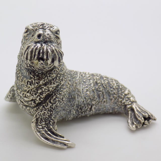 Vintage Italian Handmade Genuine Silver Walrus Figurine Sculpture by Cerreti For Sale - Image 6 of 15