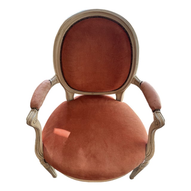 Vintage Louis XVI Style French Salmon Suede Chair For Sale