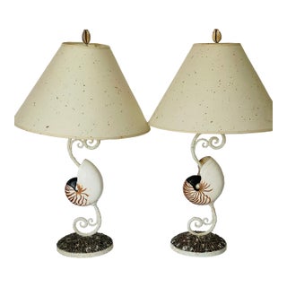 Gorgeous Pair Mid Century Sea Shell Coastal Lamos For Sale