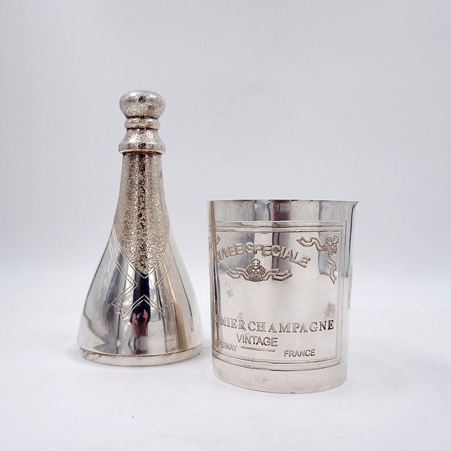 Silver Plated Champagne Bottle from Parks of London, in Worn conditions. Designed from 2000
