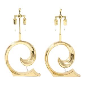 Pair of Polished Brass Pierre Cardin Logo Lamps by Erwin Lambeth