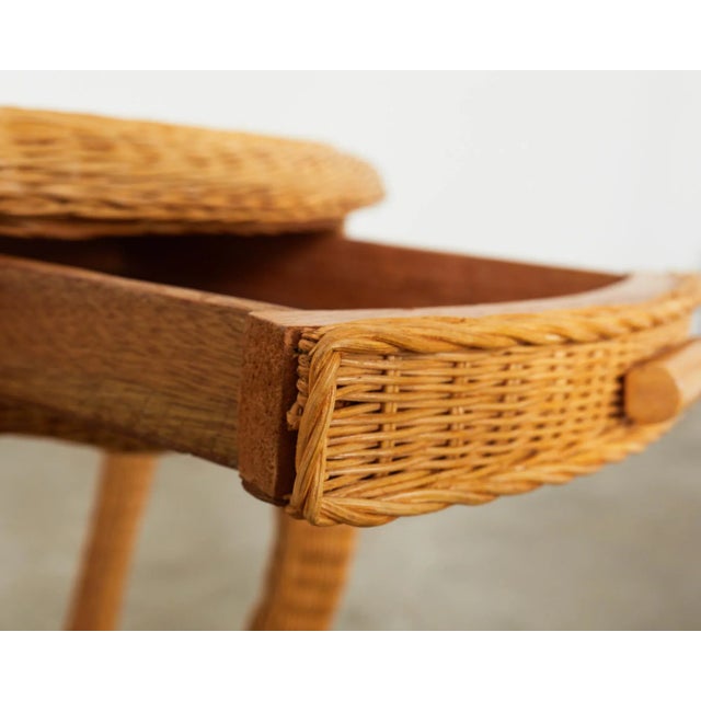 Wood French Midcentury Organic Modern Wicker Demilune Console For Sale - Image 7 of 12