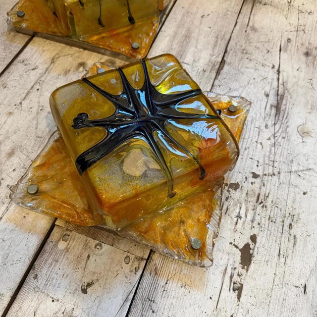 Two Rare 1970s Mazzega Space Age Square Murano Glass Wall or Ceiling Lights For Sale - Image 11 of 18
