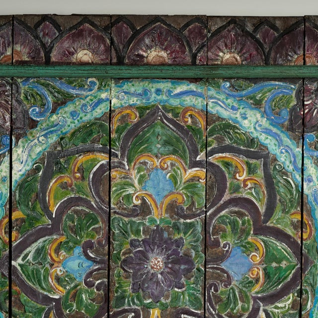 English Antique Indian Carved and Painted Wall Hanging For Sale - Image 3 of 14
