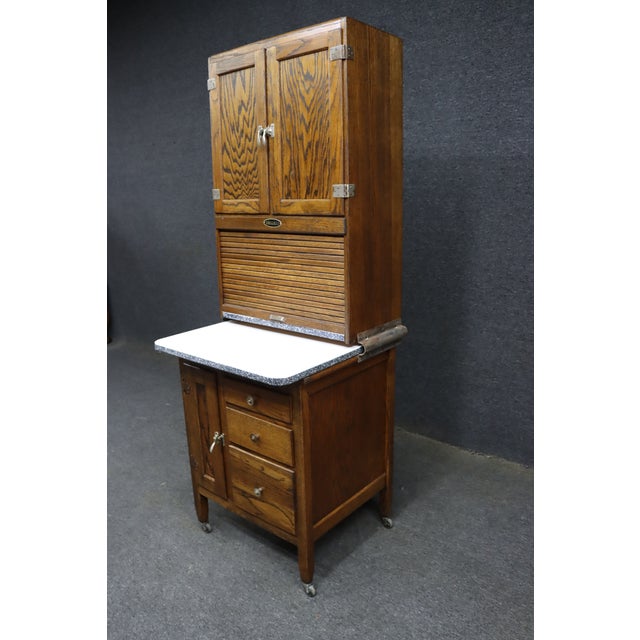 Rare Victorian Quarter Sawn Oak Sellers Salesman Sample Hoosier Cabinet For Sale - Image 4 of 9