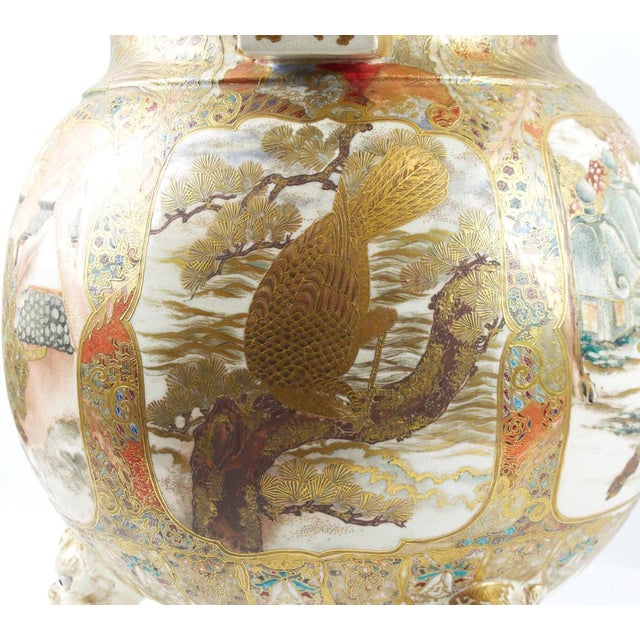 Gold Large Japanese Meiji Porcelain Satsuma Vase For Sale - Image 8 of 18
