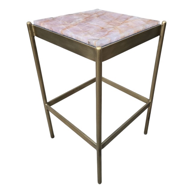 Brass and Rose Quartzite Side Table For Sale