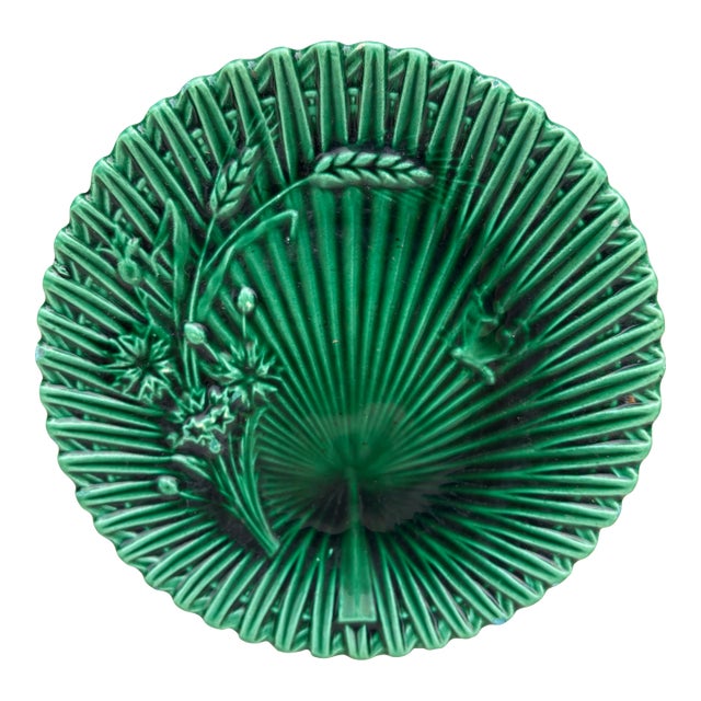 Green Majolica Wheat & Butterfly Plate Villeroy Boch For Sale