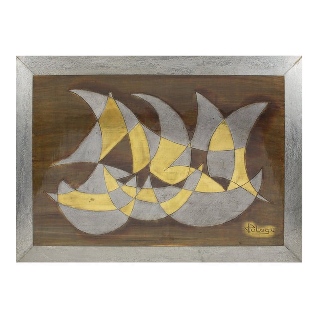 French Artist Jacques Potage Brutalist Metal Wall Art Sculpture Panel, 1970s For Sale