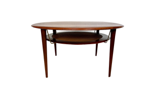 Round Minerva FD 515 Teak Coffee Table with Cane Shelf by Peter Hvidt & Orla Mølgaard-Nielsen for France & Son, Denmark, 1960s