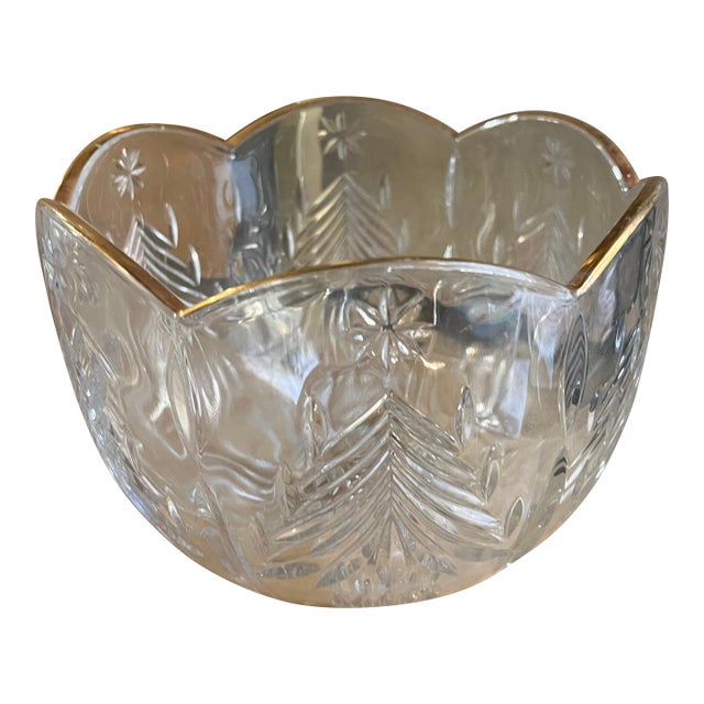 1970s Small Crystal Catchall With Gold Rim Accents For Sale