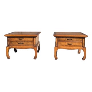 Pair of Mid-Century Solid Wood Chinoiserie Nightstands For Sale