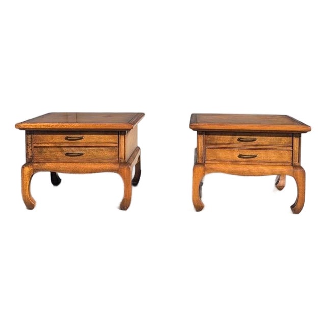 Pair of Mid-Century Solid Wood Chinoiserie Nightstands For Sale