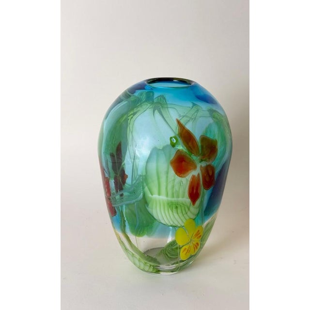 Aqua Aquamarine Murano Glass Vase with Star-Shaped Florals by Berit Johansson, 1980s For Sale - Image 8 of 18