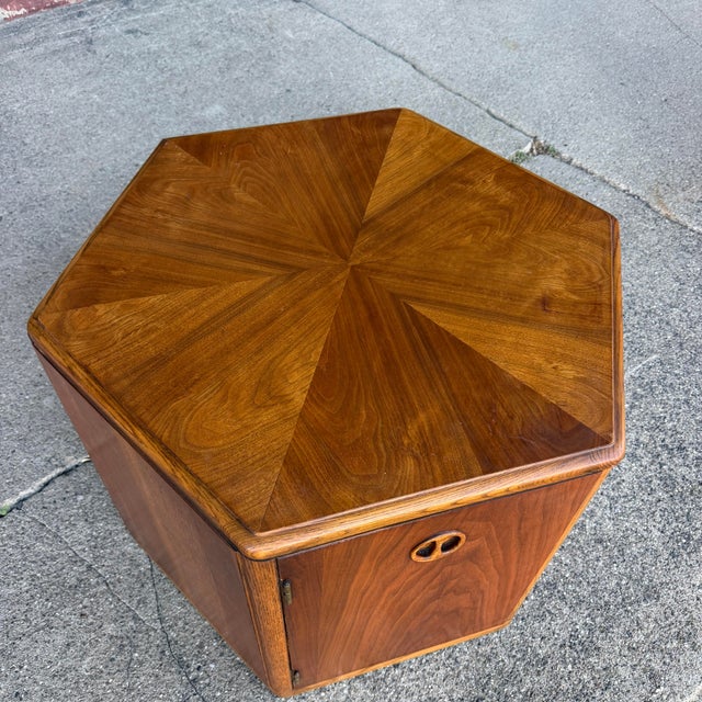 Lane Hexagonal Walnut Storage End Table For Sale In Cleveland - Image 6 of 12