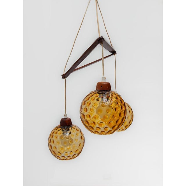 Yellow Vintage Danish Lamp in Teak with Amber Glass Bowls, 1950s For Sale - Image 8 of 16