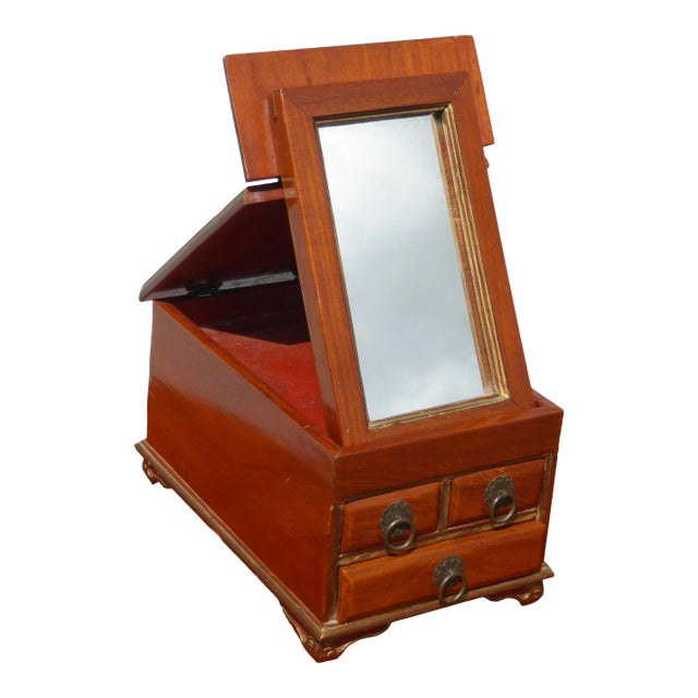 Vintage Late 19th Century Jewelry Box W Fold Up Mirror ~ French Country For Sale