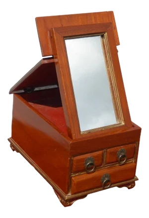 Vintage Late 19th Century Jewelry Box W Fold Up Mirror ~ French Country