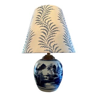 18th Century Chinese Export Blue and White Ginger Jar Lamp With Custom Shade For Sale