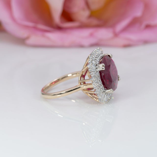 12Ct Madagascar Ruby Ring With Earth-Mined Diamond Accents: Solid 14k Gold, Size 6.75 For Sale In Columbus - Image 6 of 9