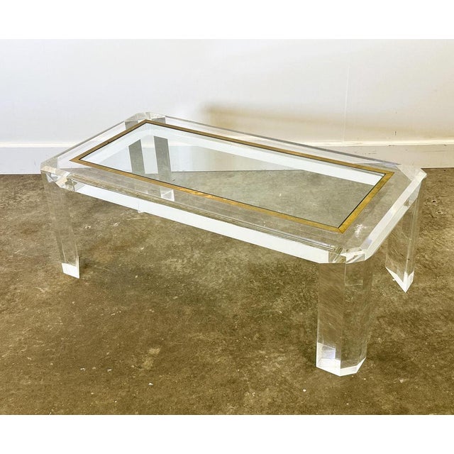 Acrylic Glass Coffee Table with Brass Details and Glass Plate, France, 1980s For Sale - Image 12 of 15