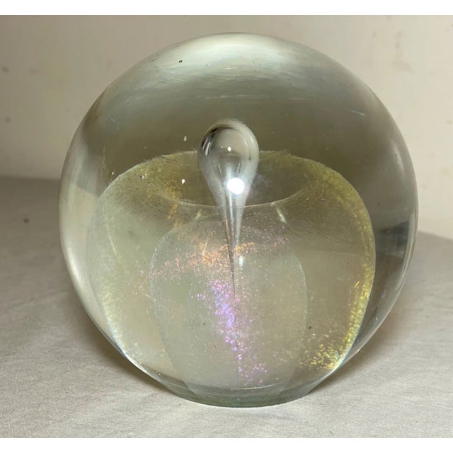 Glass 1980s Rw Stephen Iridescent Hand Blown Art Studio Glass Paperweight Teardrop Sphere For Sale - Image 7 of 14