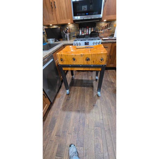 Mid-Century Michigan Maple Block Co. "Southpaw" 10.5- Inch Industrial Butcher Block Island For Sale - Image 13 of 14