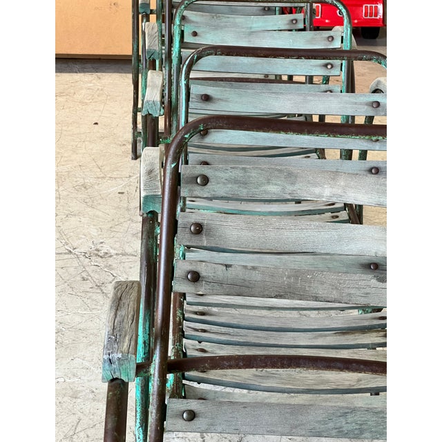 1940s Antique French Wood and Metal Bouncer Garden Chairs - Set of 6 For Sale - Image 5 of 10